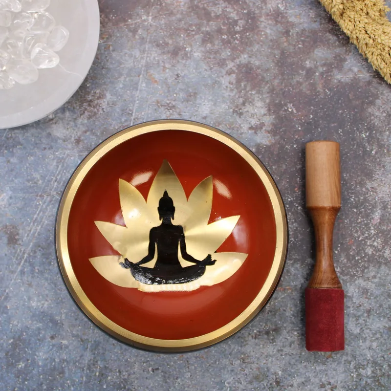 Lrg Buddha Singing Bowl Set- Black/Orange 14cm — foto 4