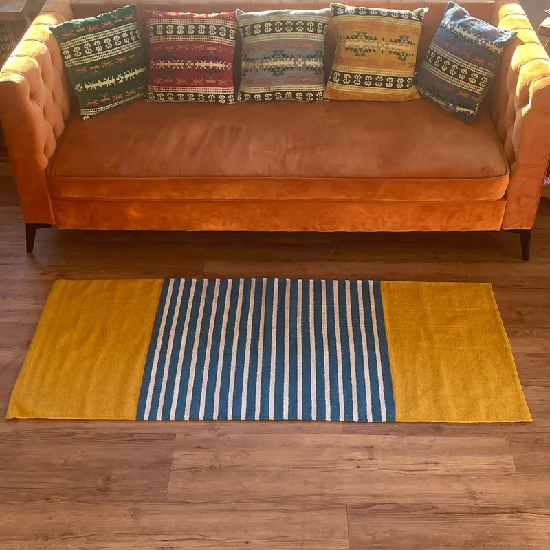 Tappeto in Cotone Indiano 70x170cm Giallo/Blu — foto 4