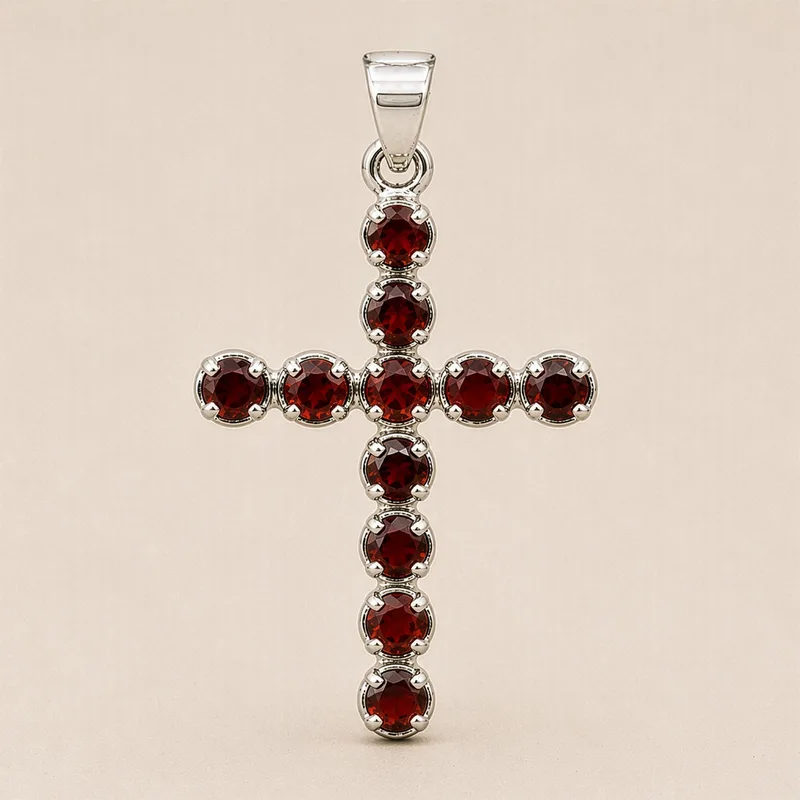 Indian Devotional Pendant Argento Plated Garnet Crucifix — foto 2