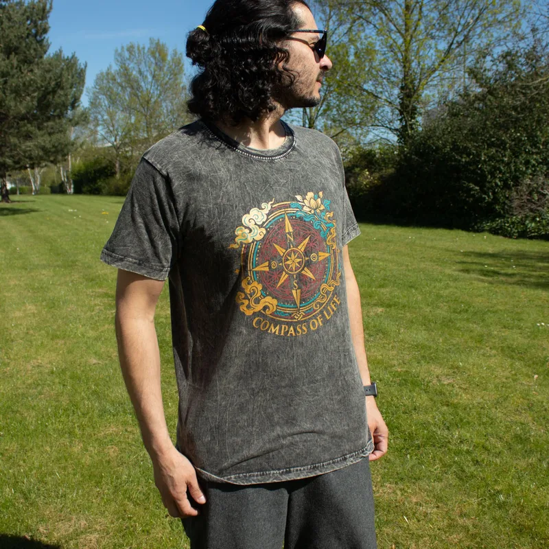 Nomad Sari Stonewashed Cotton T-Shirt Compass of Life Charcoal Medium
