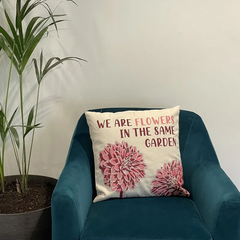 Printed Cotton Cushion Cover - We are Fiori - Olive