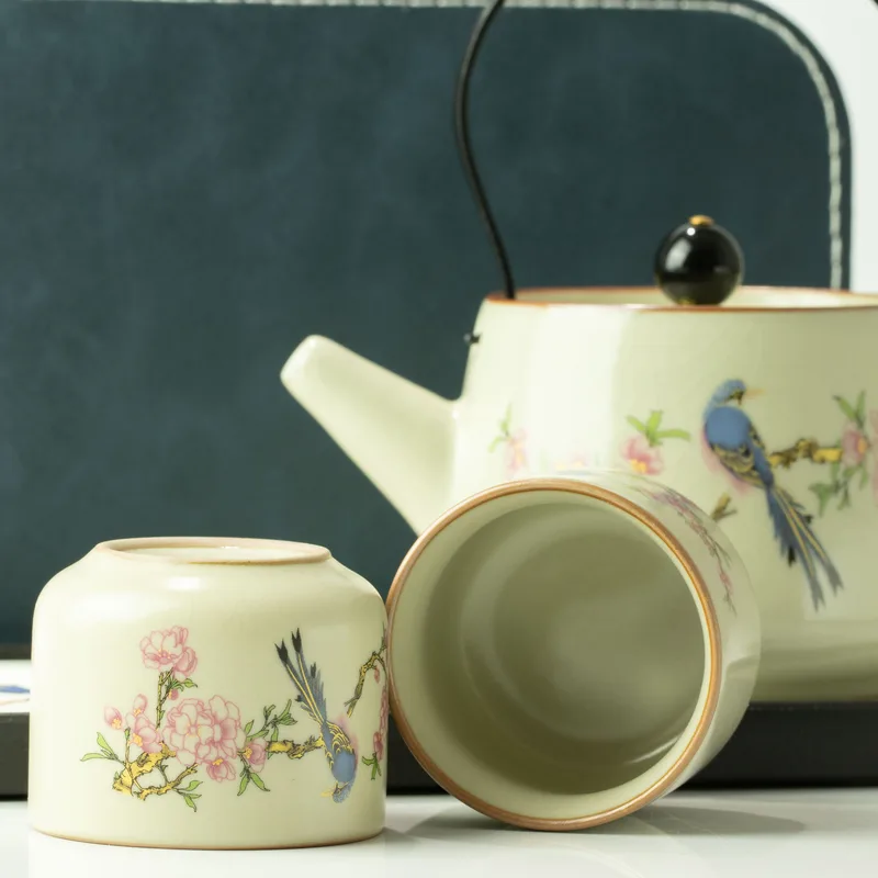 Travel Teapot Set & Two Cups - Blu Bird Qing Dynasty
