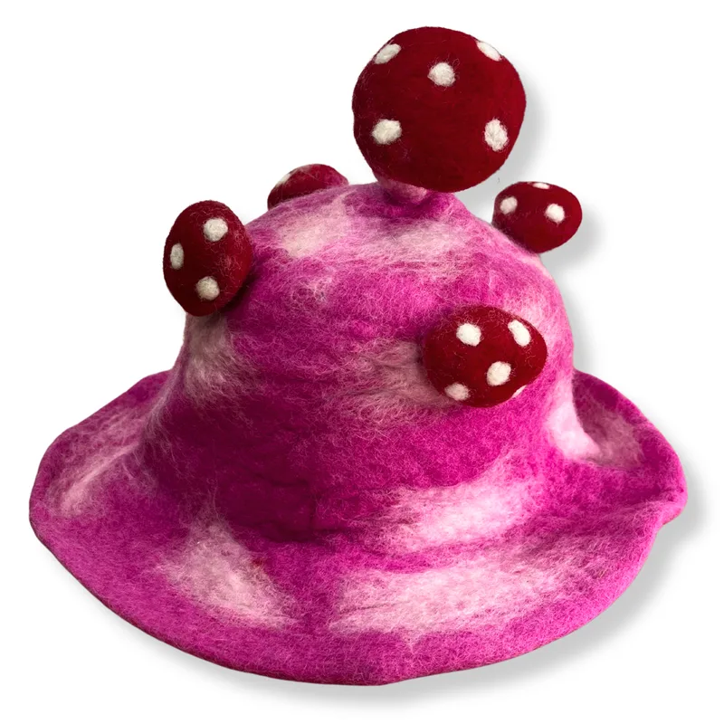 Felted Mushroom Hat Shocking Pink — foto 2