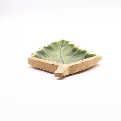 Lost in the Forrest Enamel Leaf Wooden Bowl 33x17cm — foto 5