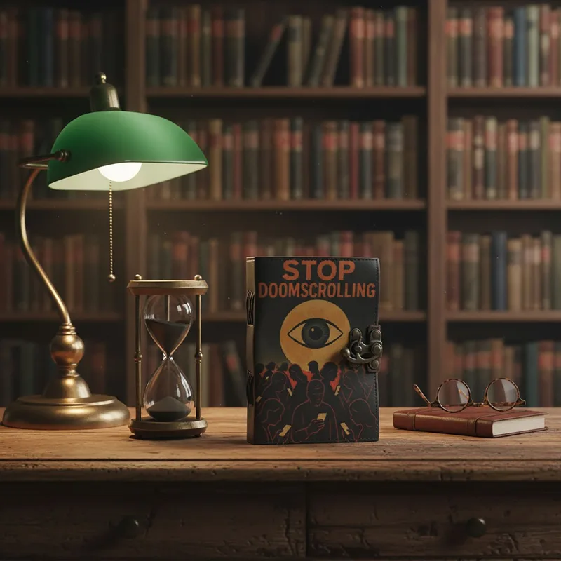 Leather Printed Notebook – Stop Doom Scrolling 17.8x12.7 cm — foto 1
