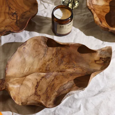 Large Leaf Shaped Teakwood Fruit Bowl - 40x24x5cm — foto 1