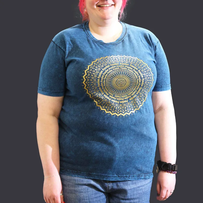 Nomad Sari Stonewashed Cotton T-Shirt – Mandala – Blu – XL