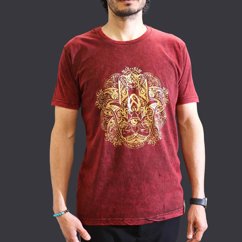 Nomad Sari Stonewashed Cotton T-Shirt – Hamsa – Maroon – Medium — foto 2