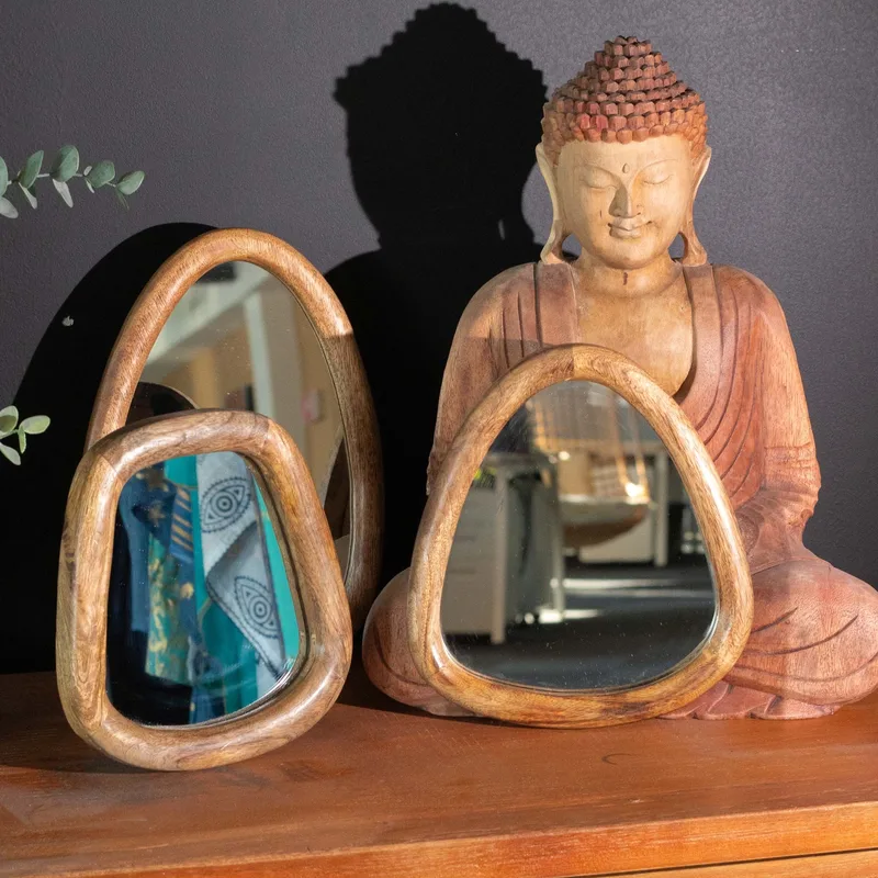 Set of 3 Pebble Shaped Mirrors Dark Brown Finish — foto 1