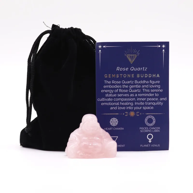 Gemstone Small Buddha- Rosa Quartz 35x40x23mm