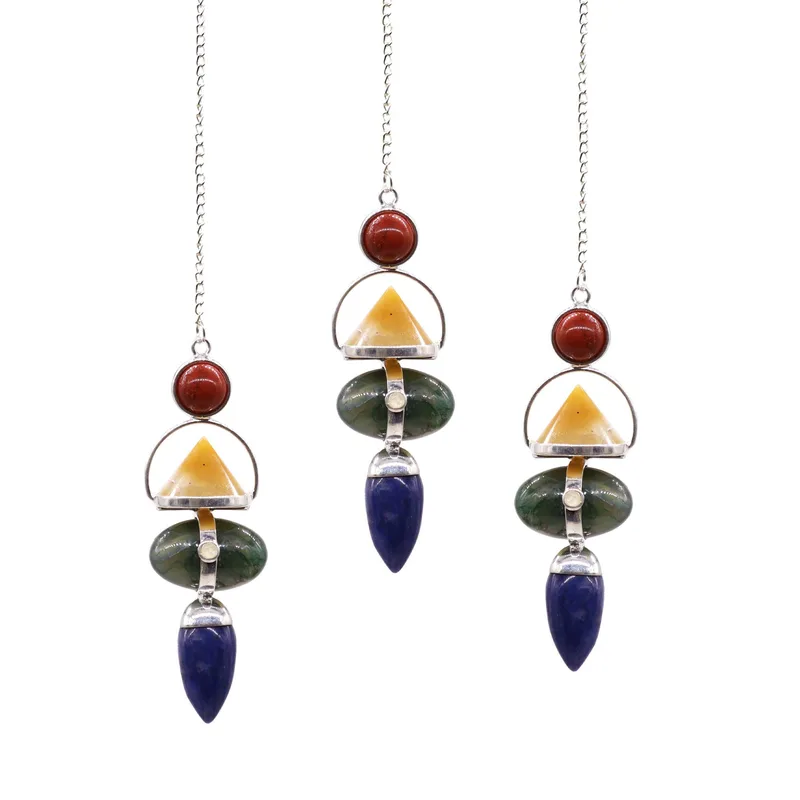 Four Elements Gemstone Pendulum Red Jasper, Yellow Aventurine, Moss Agate, Sodalite & Moonstone