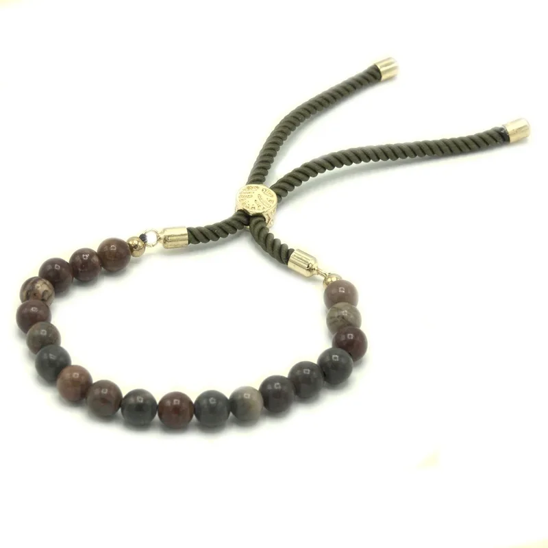 18K Oro Plated Gemstone Moss String Bracelet Picasso Jasper — foto 6