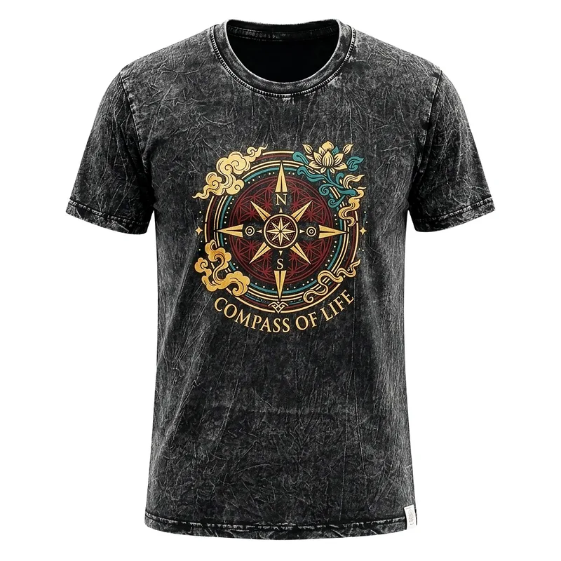 Nomad Sari Stonewashed Cotton T-Shirt Compass of Life Charcoal Large — foto 2