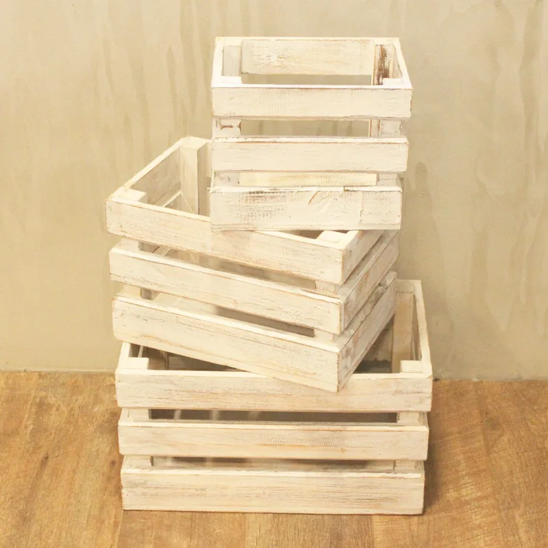 Cesti di Stoccaggio in Legno – Set Bianco Wash di 3 Pezzi — foto 2
