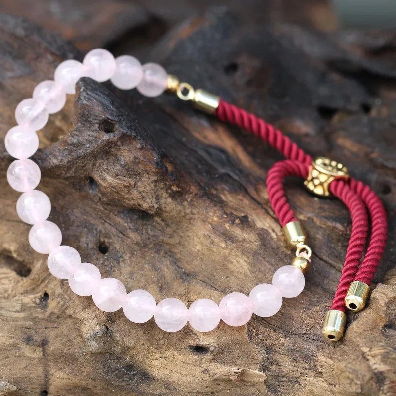 18K Oro Plated Gemstone Bordeaux String Bracelet Rosa Quartz — foto 1