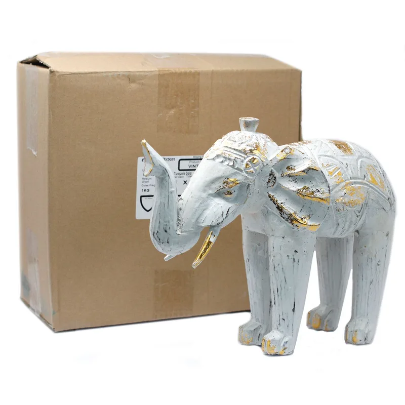 Legno Carved Elephant Bianco Oro — foto 5