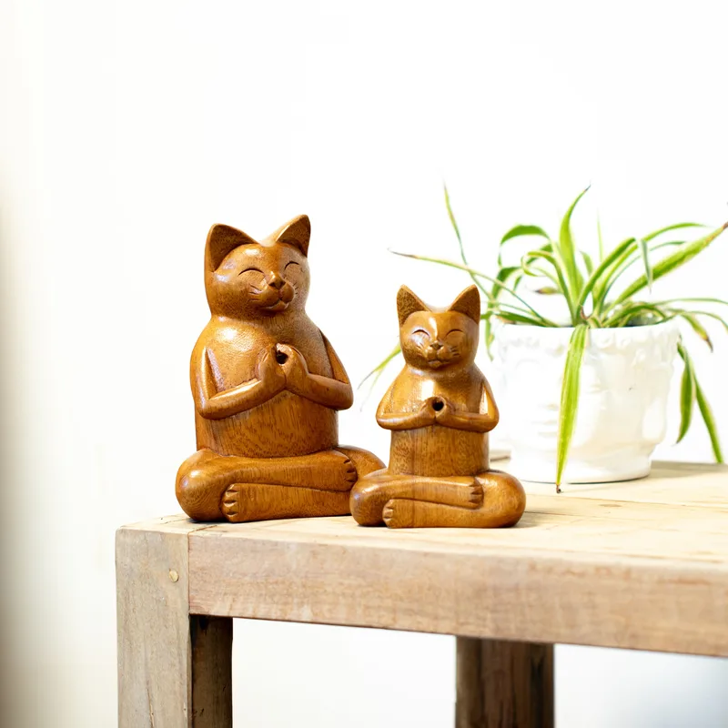 Wooden Carved Incenso Burners Lrg Yoga Cat — foto 5