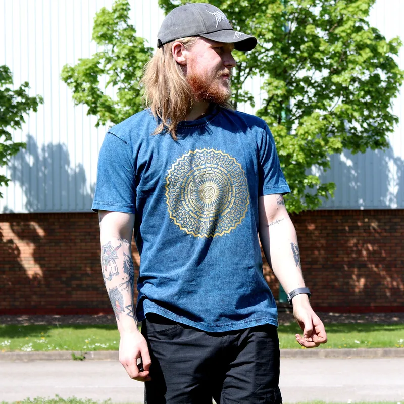 Nomad Sari Stonewashed Cotton T-Shirt – Mandala – Blu – Large — foto 2