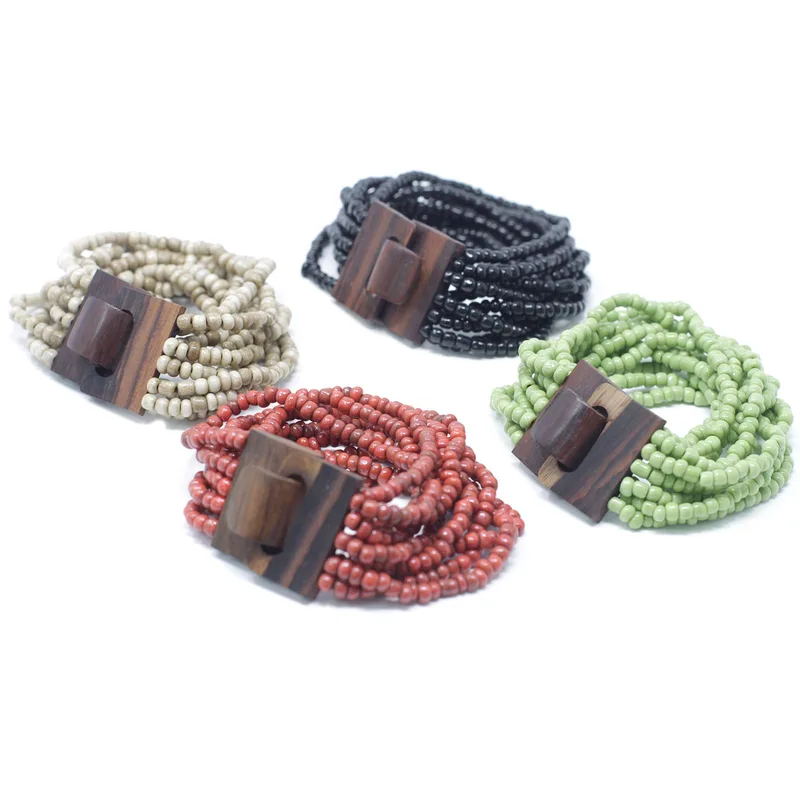 Multi-Bead Bangle Wooden Clasp - Asst Colours — foto 5