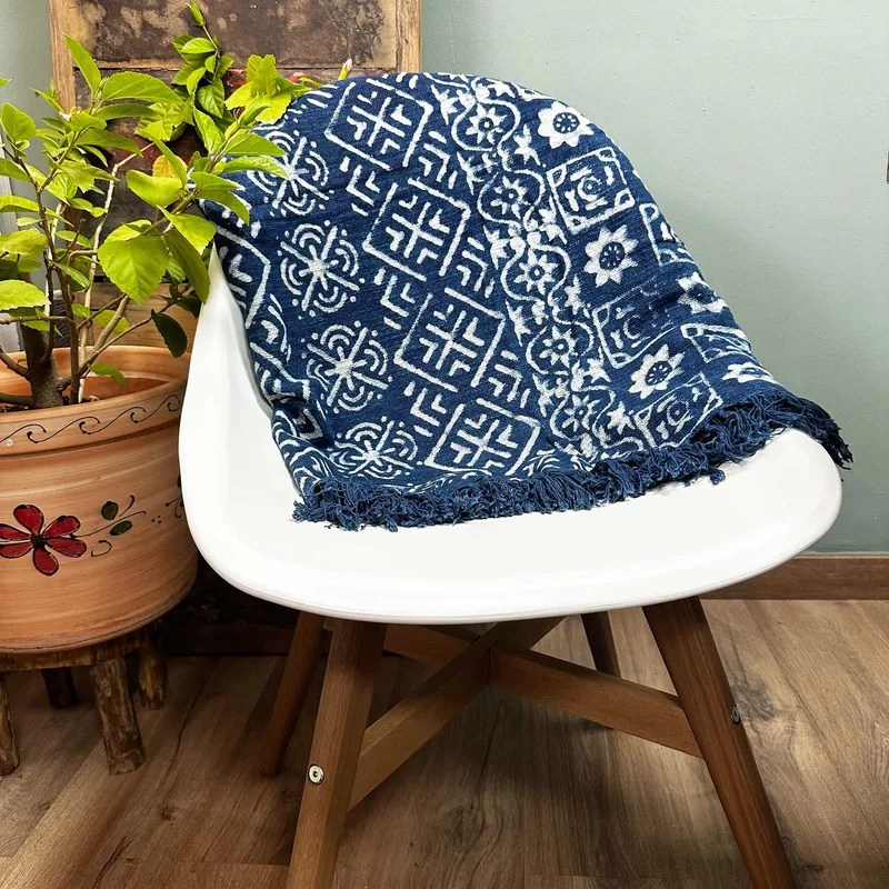Fatto a mano Indigo Throw 170x120cm Desi Stripes — foto 3