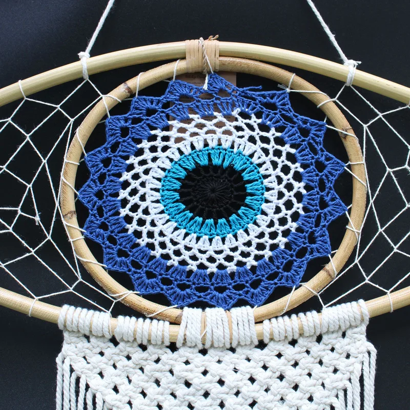 Protection Dream Cather Lrg Macrame Evil Eye Blue/White/Black — foto 1