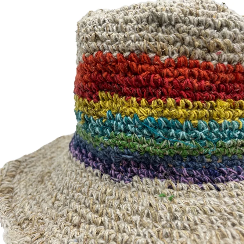 Hand-Knited Hemp & Cotton Boho Festival Hat Rainbow — foto 1