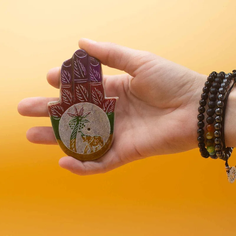 Soapstone Hamsa Incenso Porta 9x6cm - Elephant & Palm — foto 1