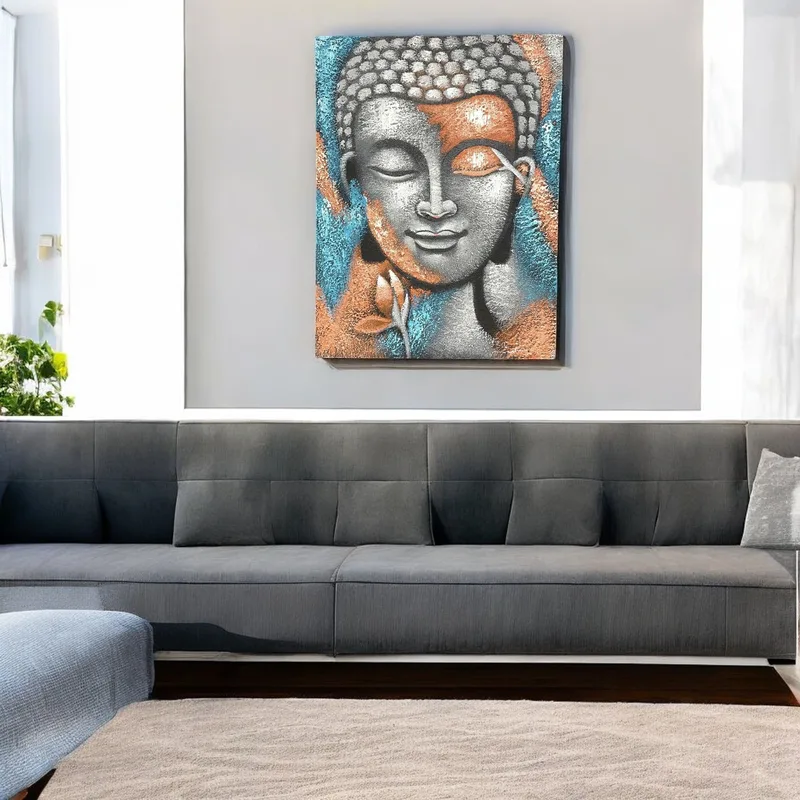 Buddha Painting Argento & Rosa Oro Fiore 75x55cm — foto 1