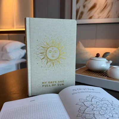 Diario Grigiastro di Gratitudine con Rivestimento Oro – 120 Pagine – I Miei Giorni Sono Pieni di Sole — foto 3