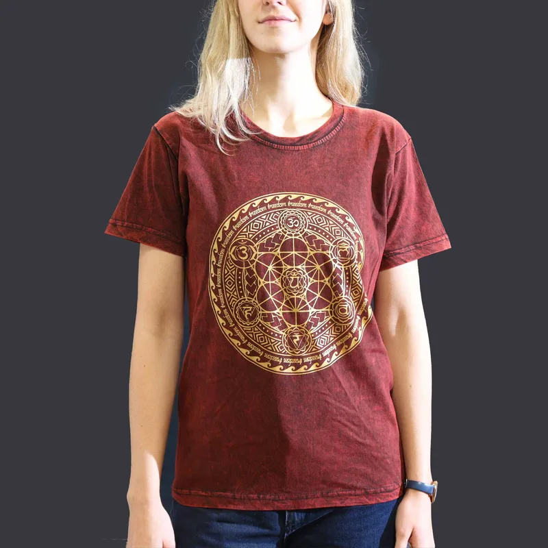 Nomad Sari Stonewashed Cotton T-Shirt – Chakra – Maroon – Small