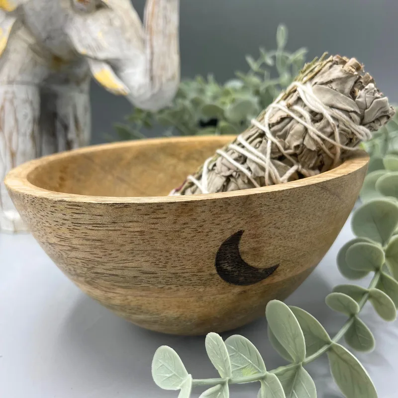 Wooden Smudge and Ritual Offerings Bowl Three Moons 14x7cm — foto 1