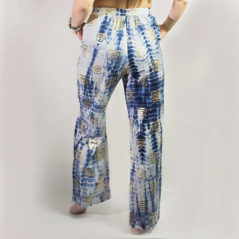 Nomad Sari On the Med Collection Lounge Pants Oro & Blu Greek Motiff Handpainted — foto 6