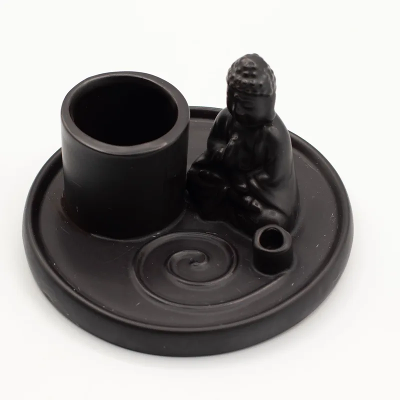 Multi Purpose Buddha Incenso Plate Ceramic Matt Nero — foto 2