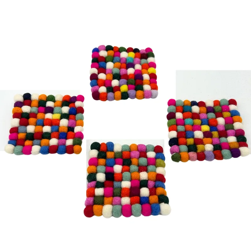 Felt Ball Square Coasters 10cm Multi Grey colour Set of 4) — foto 1