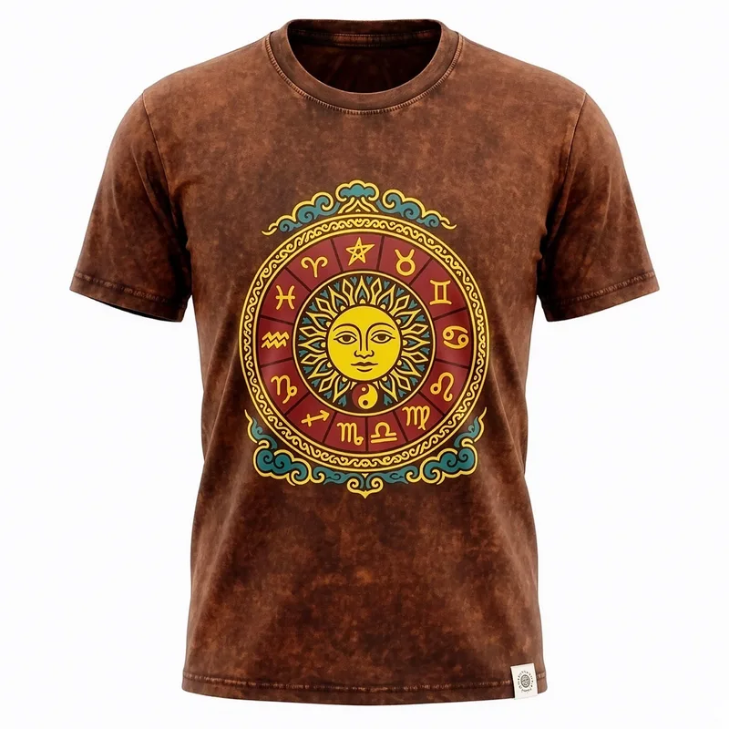 Nomad Sari Stonewashed Cotton T-Shirt Sun & Zodiac Brown XL — foto 5