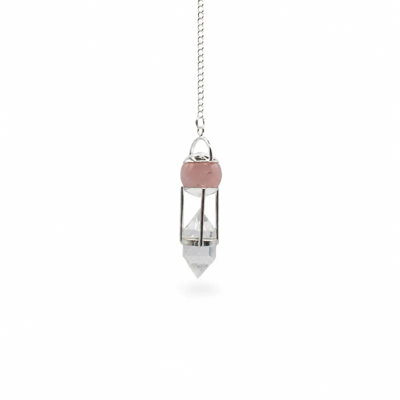 The Heart Whisperer Double Power Pendulum Rosa Quartz Globe Clear Quartz Double Terminated — foto 1