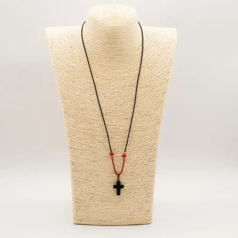 Cord Necklace Gemstone Pendant - Nero Agate Cross