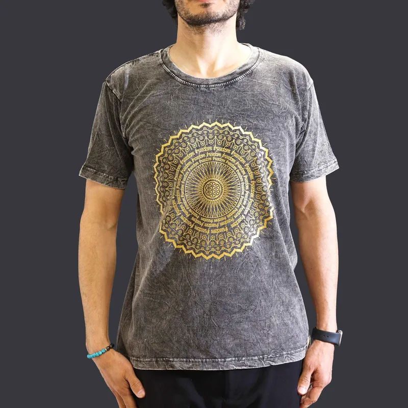 Nomad Sari Stonewashed Cotton T-Shirt Mandala Dark Grey Medium