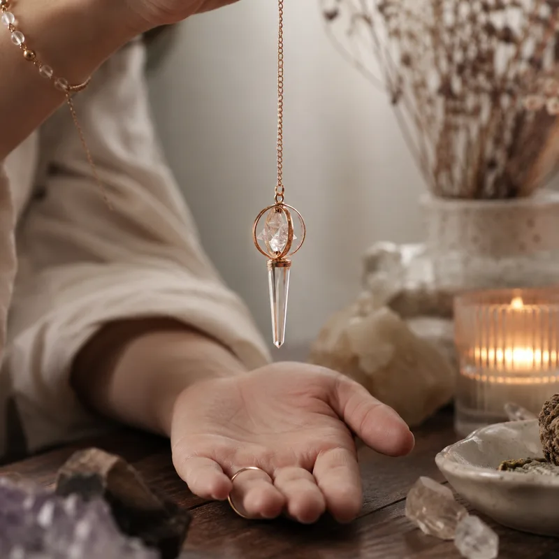 Stellar Gateway Two Piece Spinning Merkaba Star in Copper Pendulum Clear Quartz — foto 2