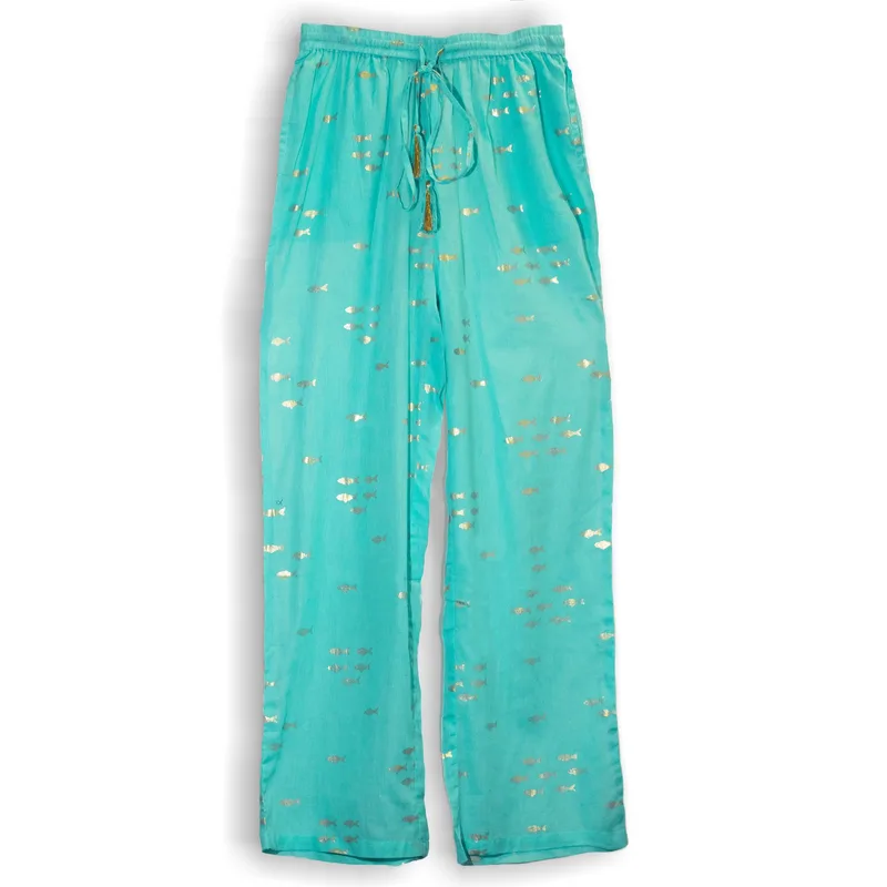Nomad Sari On the Med Collection Lounge Pants Turquoise & Oro Fish Design