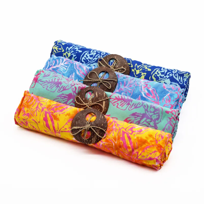 Bali Block Print Sarong Tropical Leaves