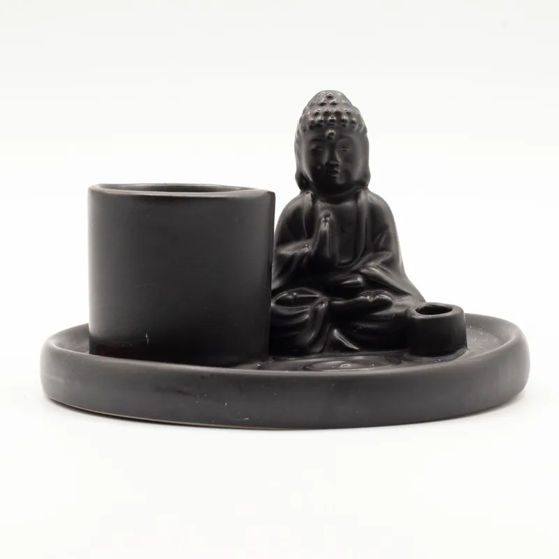 Multi Purpose Buddha Incenso Plate Ceramic Matt Nero — foto 1