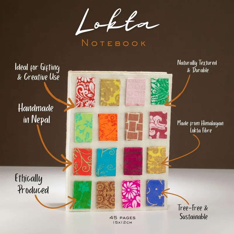 Lokta Mini Tiles Notebook – Medium (15x12cm) – 45 Leaves – Naturale — foto 1