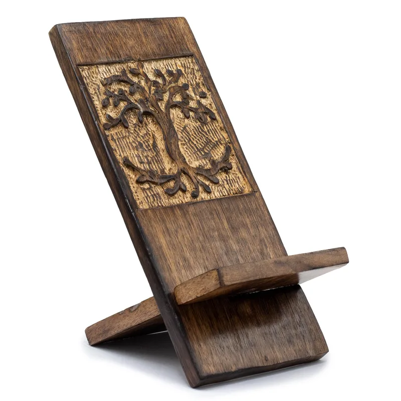 Supporto per Cellulare in Legno Intagliato – Albero della Vita 20x9,5 cm — foto 1