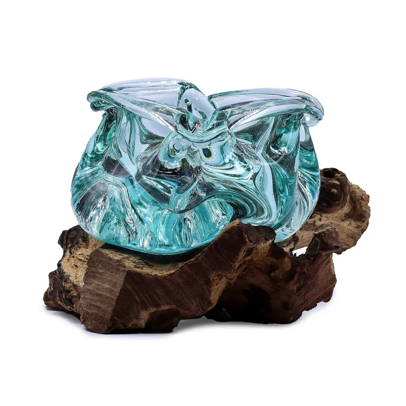 Molten Glass Chunky Ashtray / Candela Porta on Legno 23cm