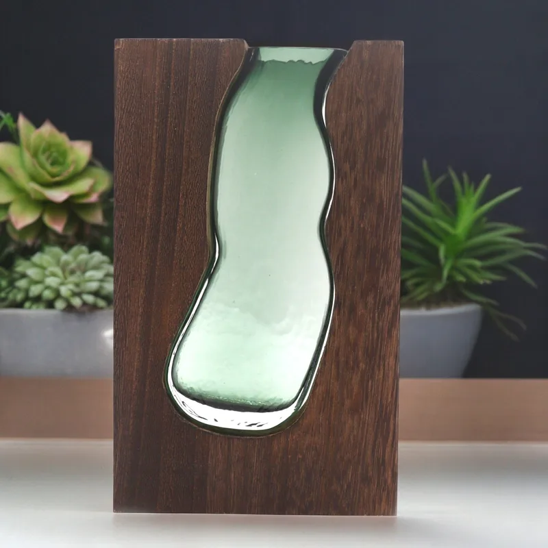 Glass Vase / Terarium inside Dark Tung Legno 14.5x5x23cm — foto 1