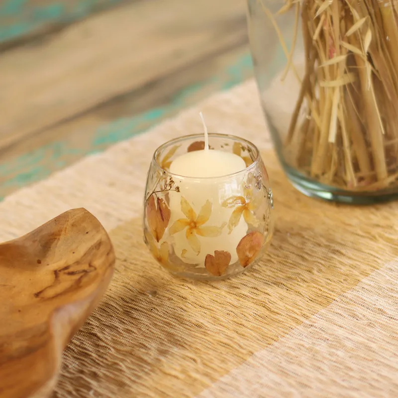 Naturale Floral Glass - Straight Candela Porta - Rosa - (8x8cm)