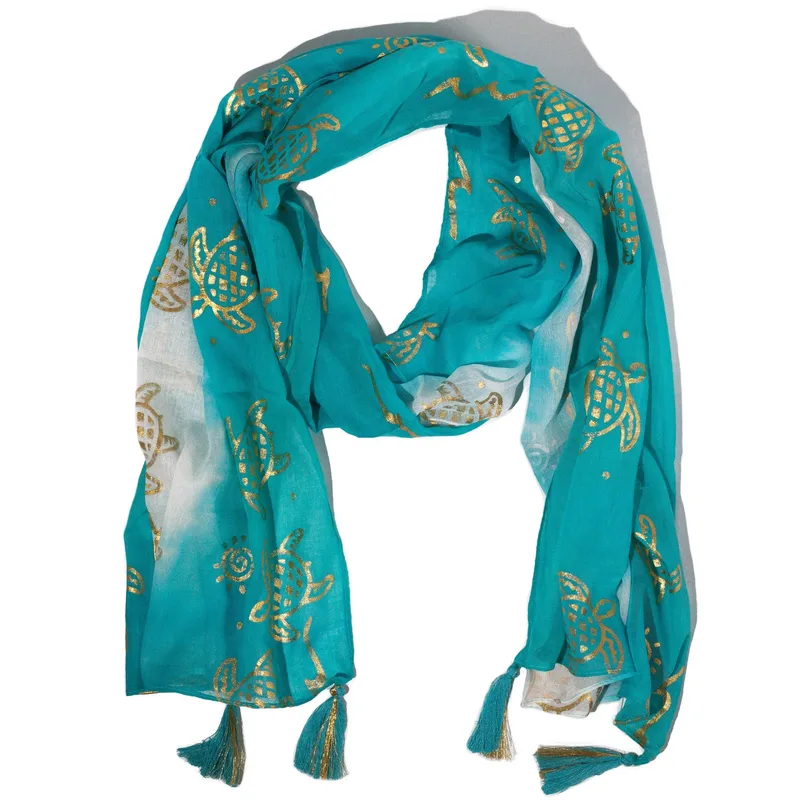 Nomad Sari Summer Scarf – Turtle Print – Turquoise (180 × 50 cm)
