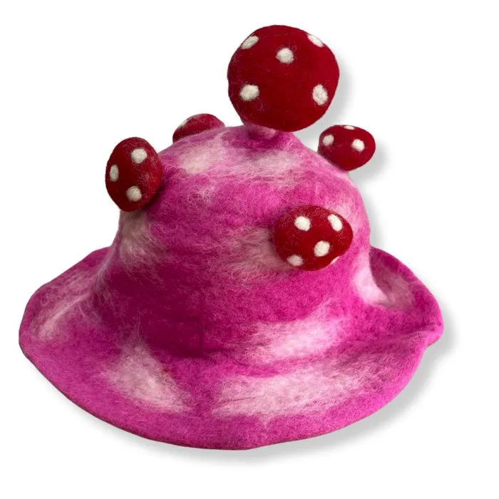 Felted Mushroom Hat Shocking Pink