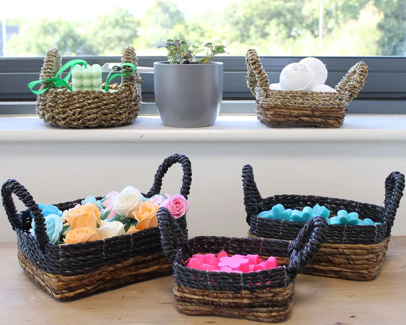 Banana Leaf & Abu-Abu Raffia Square Basket- Set of 3 — foto 6